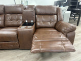 Soft saddle brown leather reclining sectional with cup holders