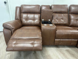 Soft saddle brown leather reclining sectional with cup holders