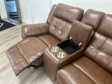 Soft saddle brown leather reclining sectional with cup holders